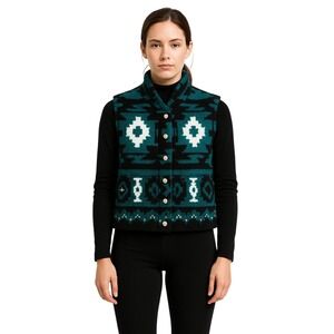 COUNTY CLOTHING Co 90s Southwest Fleece Vest‎ Teal Black Aztec Print M Gorpcore